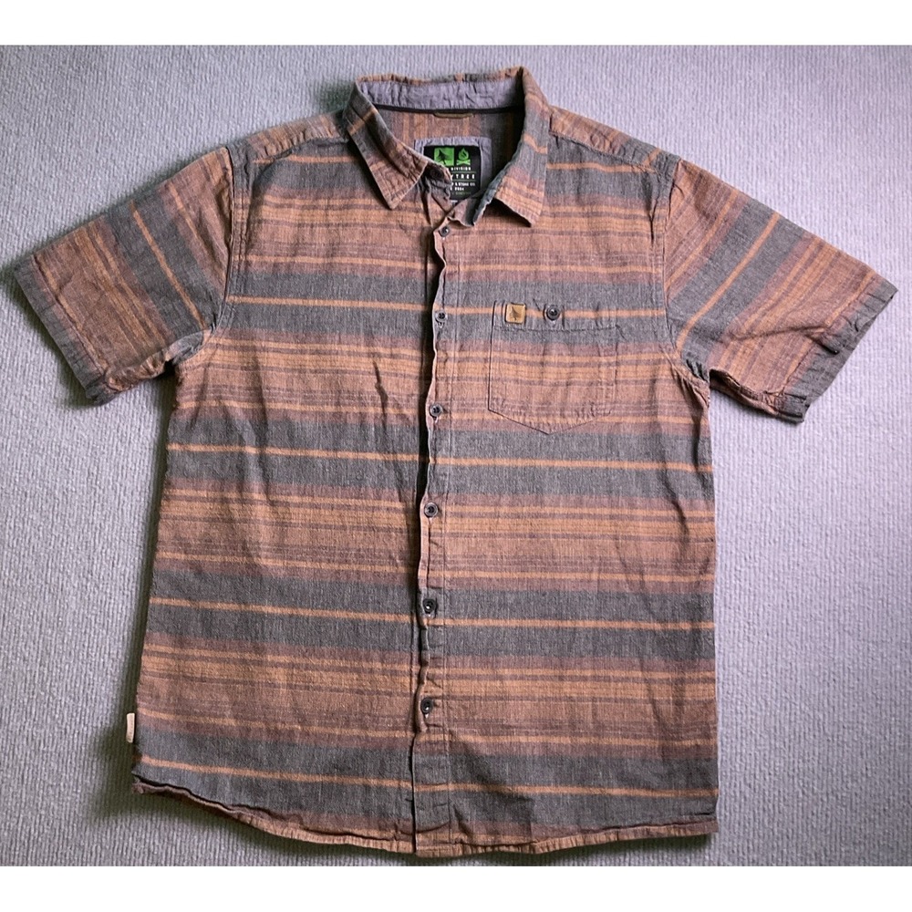Mens Medium Shirt Striped Button Up Short Sleeve Breathable Cotton HippyTree